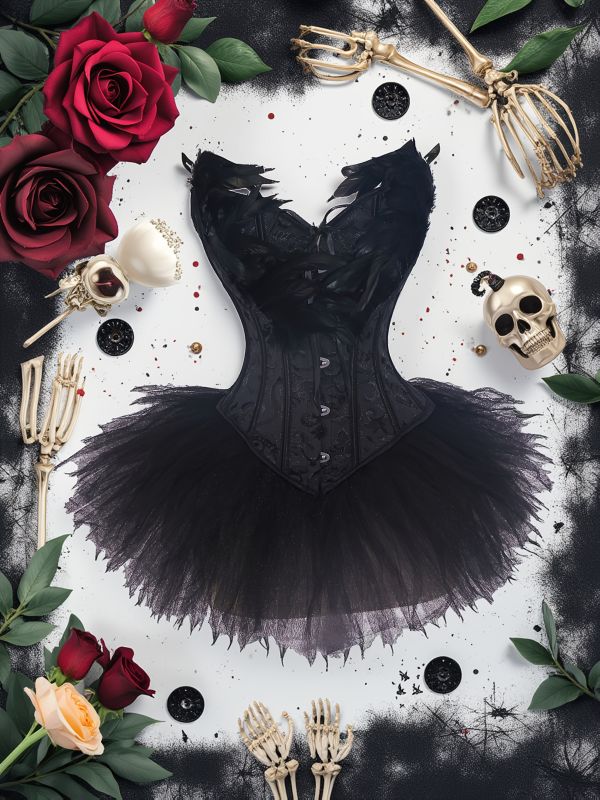 Swan Half Length Corset Puffy Skirt Lace Jacquard Slimming Corset For Performance Suit 2526