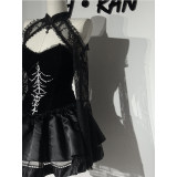 Sexy Punk-style Short Lace Shawl Cosplay Halloween Gothic Style Top And Skirt Adult Women's Nun Plush Strapless Uniform Set DL2081
