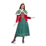 Santa Claus New Year's Party Women's Role-Playing Red and Green Dress and Cape Suit Queen Carnival Stage Performance Gown DL2083