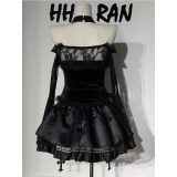 Sexy Punk-style Short Lace Shawl Cosplay Halloween Gothic Style Top And Skirt Adult Women's Nun Plush Strapless Uniform Set DL2081