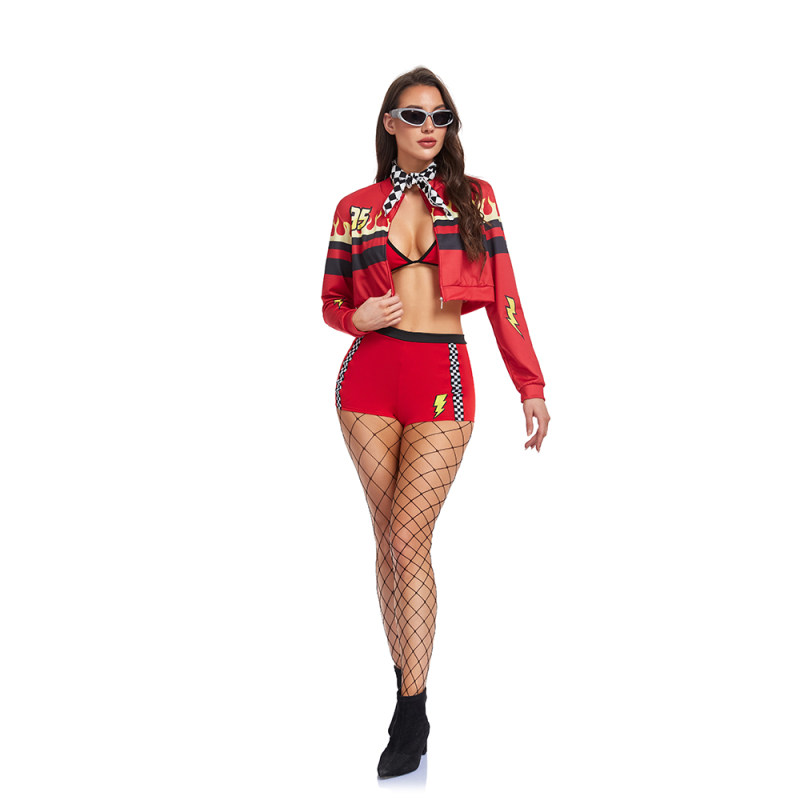 Sexy Ladies Racing Role-playing Racing Jacket Adult Racing Cheerleader Costume Carnival Party Performance Shorts Uniform Set DL2084