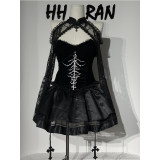 Sexy Punk-style Short Lace Shawl Cosplay Halloween Gothic Style Top And Skirt Adult Women's Nun Plush Strapless Uniform Set DL2081
