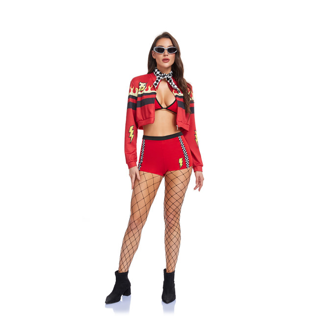 Sexy Ladies Racing Role-playing Racing Jacket Adult Racing Cheerleader Costume Carnival Party Performance Shorts Uniform Set DL2084
