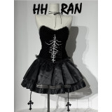 Sexy Punk-style Short Lace Shawl Cosplay Halloween Gothic Style Top And Skirt Adult Women's Nun Plush Strapless Uniform Set DL2081