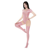 Sexy Stain Smooth High Cut Bodysuit Oil Glossy Shiny Elastic Dance Maid Tights Yoga Shapping Leotard One Pieces T-shirt XX70062