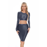 Smooth Shiny Skirt Oil Glossy Tube Micro Mini Skirt Elastic Bandage Tights Package Hip Dress With Top XX70095