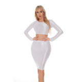 Smooth Shiny Skirt Oil Glossy Tube Micro Mini Skirt Elastic Bandage Tights Package Hip Dress With Top XX70095