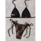 2026 New bikini Lace fabric beaded tie backless sexy two-piece bikini swimsuit FF1270BK