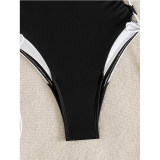 S - XL New Splicing Lace Up One Piece Swimsuit Women Swimwear Female High Leg Cut Monokini Padded Bather Bathing Suit Swim CC609BK