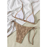 Brown Leaf Mesh Halter String Micro Bikini Thong Set Sexy Swimsuit Triangle Swimwear Bathing Suit Bikinis JY1049BR