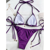 Wrap Around Halter Metallic Satin Bikini Women Swimwear Female Swimsuit Two-pieces Bikini Set Brazilian Bathing Suit Swim Lady FF1291PU