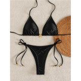 Solid Color Pendant Small Lace Ruffle Sexy Girl Swimsuit Set Bikini for Women FF1283BK