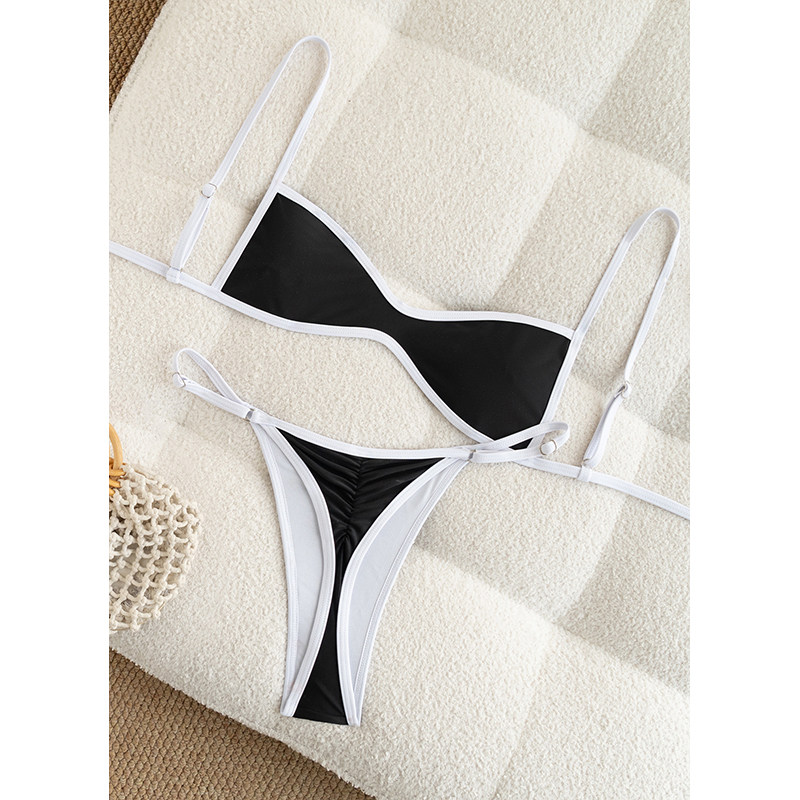 Sexy Black White Patchwork Micro Mini Bikini 2026 Women Metal Shell Ornament Push Up Thong Swimsuit Beach Bathing Suit Swimwear FF1278BK