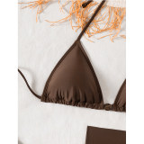 Women's Bikinis And Tankinis New Solid Color Three Two Piece Outfits Sexy Bikini Swimsuit Set Neck Halter Leace-up Beachwear FF1279BR 