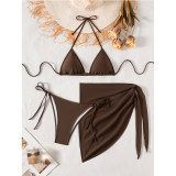 Women's Bikinis And Tankinis New Solid Color Three Two Piece Outfits Sexy Bikini Swimsuit Set Neck Halter Leace-up Beachwear FF1279BR 