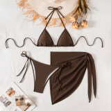Women's Bikinis And Tankinis New Solid Color Three Two Piece Outfits Sexy Bikini Swimsuit Set Neck Halter Leace-up Beachwear FF1279BR 