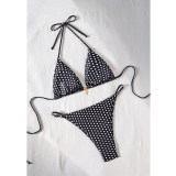 Dot Print Bikini Set Retro High Waisted Swimsuit Women Adjustable String Tie Two Piece Bathing Suit for Beach JY1051