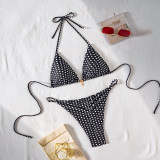 Dot Print Bikini Set Retro High Waisted Swimsuit Women Adjustable String Tie Two Piece Bathing Suit for Beach JY1051