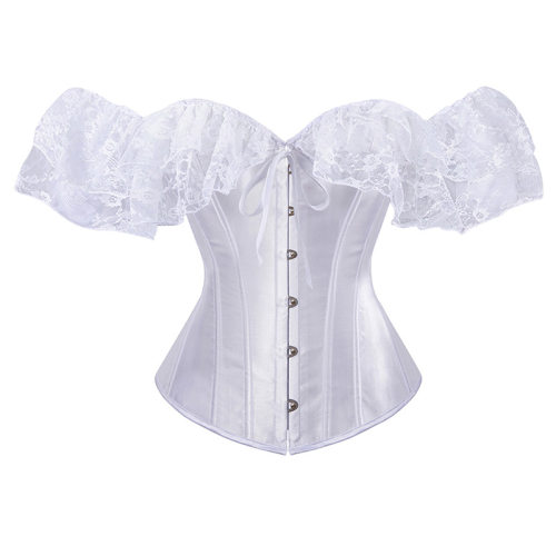 Solid Color Satin Lace Corset Tops Sexy Off Shoulder Warp Chest Bustier s Women Lingerie Bustiers Blalck Red White KKX1808