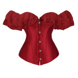 Solid Color Satin Lace Corset Tops Sexy Off Shoulder Warp Chest Bustier s Women Lingerie Bustiers Blalck Red White KKX1808