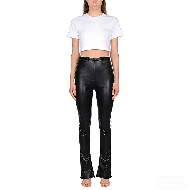 Sexy Girl Pants Featuring a Smooth Matte Leather Texture With Exposed Buttocks Tght Fit Long Length And Open At The Ankles N1135