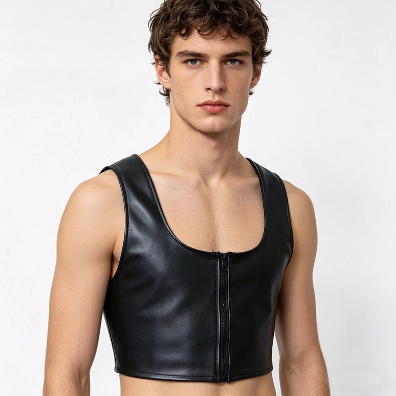 New style Men's Sexy Vest PU Leather Imitation Leather Fashionable Corset Club Stage DS Performance Costume N862