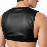 Mens Adult Glossy Cropped Tank Top Solid Color Sleeveless Corset Vest Tops Swimwear Bodybuilding Sports Bra Vest Tee Nightwear N864