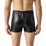 Sexy Mens Boxer Shorts PU Leather Wetlook Penis Pouch Boxers Trunks Open Butt Underwear Gay Front Open Underpants Men's Lingerie N856