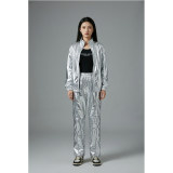 Silver Shiny Hip-Hop Costumes Women Street Dance Sportswear Trendy Jazz Street Dancewear Hip-Hop Performance Cosplay Outfit YM0834