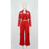 Red Street Dance Outfit for Women Hip Hop Jazz Performance Costume for Students Sports Day Cheerleading Uniform YM0835