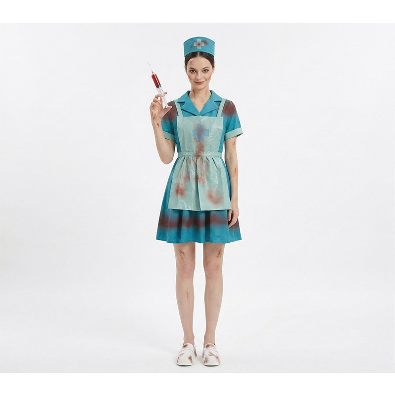 Halloween Adult Horror Bloody Nurse Cosplay Costume for Zombie Female Nurse Role Play Party Stage Outfit YM0948