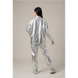Silver Shiny Hip-Hop Costumes Women Street Dance Sportswear Trendy Jazz Street Dancewear Hip-Hop Performance Cosplay Outfit YM0834