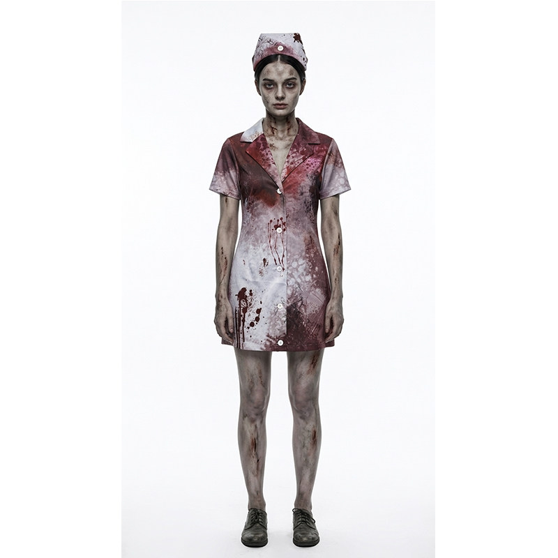Halloween Zombie Nurse Costume for Cosplay Bloody Scary Party Outfit Horror Stage Performance Dress for Adults