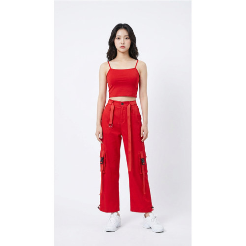 Red Street Dance Outfit for Women Hip Hop Jazz Performance Costume for Students Sports Day Cheerleading Uniform YM0835