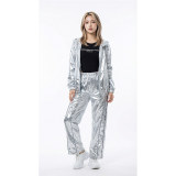 Silver Shiny Hip-Hop Costumes Women Street Dance Sportswear Trendy Jazz Street Dancewear Hip-Hop Performance Cosplay Outfit YM0834