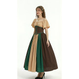 Halloween Costumes for Women Medieval Retro Contrasting Color Slim Swing Dress One-word Shoulder Dress Love Live Cosplay YM0819