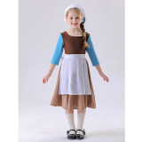 Cinderella Cosplay Costume for Kids Girls Medieval Maid Dress Halloween Performance Outfit Stage Play Clothing for Children YM5856