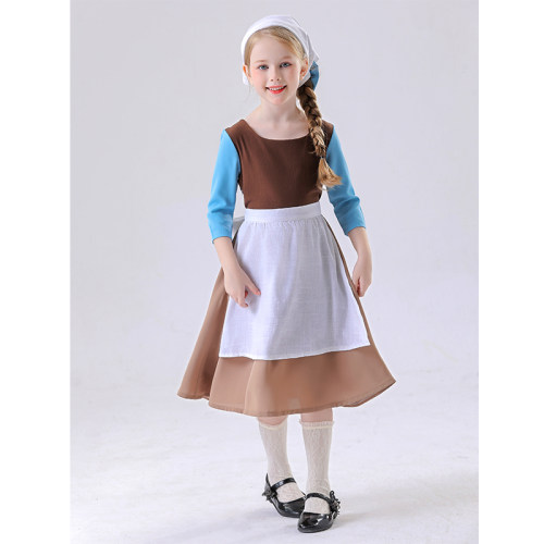 Cinderella Cosplay Costume for Kids Girls Medieval Maid Dress Halloween Performance Outfit Stage Play Clothing for Children YM5856