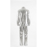 Silver Shiny Hip-Hop Costumes Women Street Dance Sportswear Trendy Jazz Street Dancewear Hip-Hop Performance Cosplay Outfit YM0834