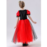 Red Queen of Hearts Long Costumes for Girls Princess's Dress Halloween Puff Sleeves Mesh Yarn Tutu Dress Carnival Party Outfit YM8815