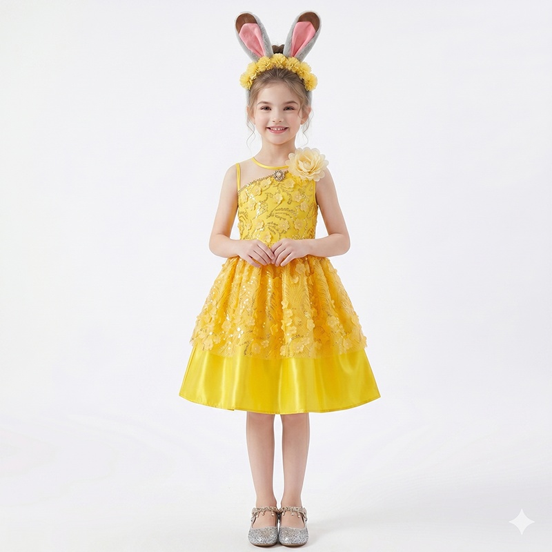 Halloween Cosplay Costume Anime Judy Rabbit Police Officer Yellow Sleeveless Dress Theme Party Role Playing Outfits for Girls YM8822