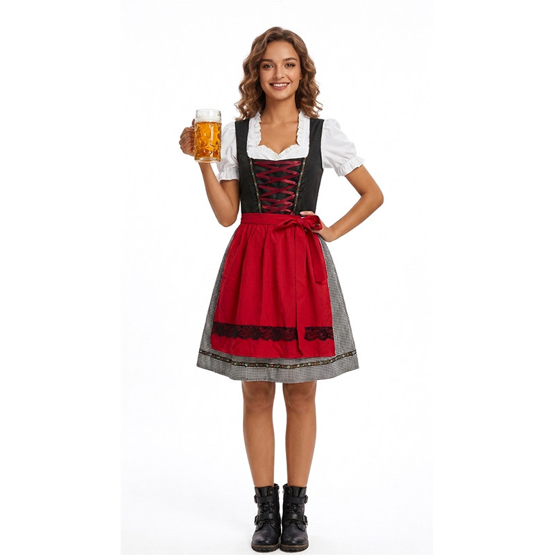 Women German Dirndl Dress Oktoberfest Beer Festival Bavarian Costume Halloween Cosplay Maid Outfit YM8820
