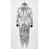 Boys Girls Astronaut Costume Silver Space Suit Halloween Role Play Costume for Kids Party Performance New Year Carnival Gift YM8819