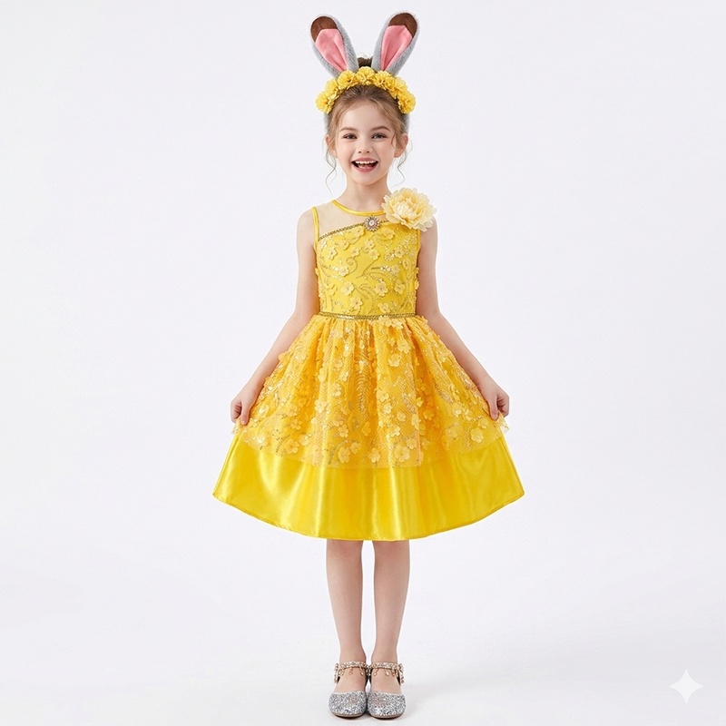 Halloween Cosplay Costume Anime Judy Rabbit Police Officer Yellow Sleeveless Dress Theme Party Role Playing Outfits for Girls YM8822
