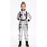 Boys Girls Astronaut Costume Silver Space Suit Halloween Role Play Costume for Kids Party Performance New Year Carnival Gift YM8819