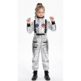 Boys Girls Astronaut Costume Silver Space Suit Halloween Role Play Costume for Kids Party Performance New Year Carnival Gift YM8819