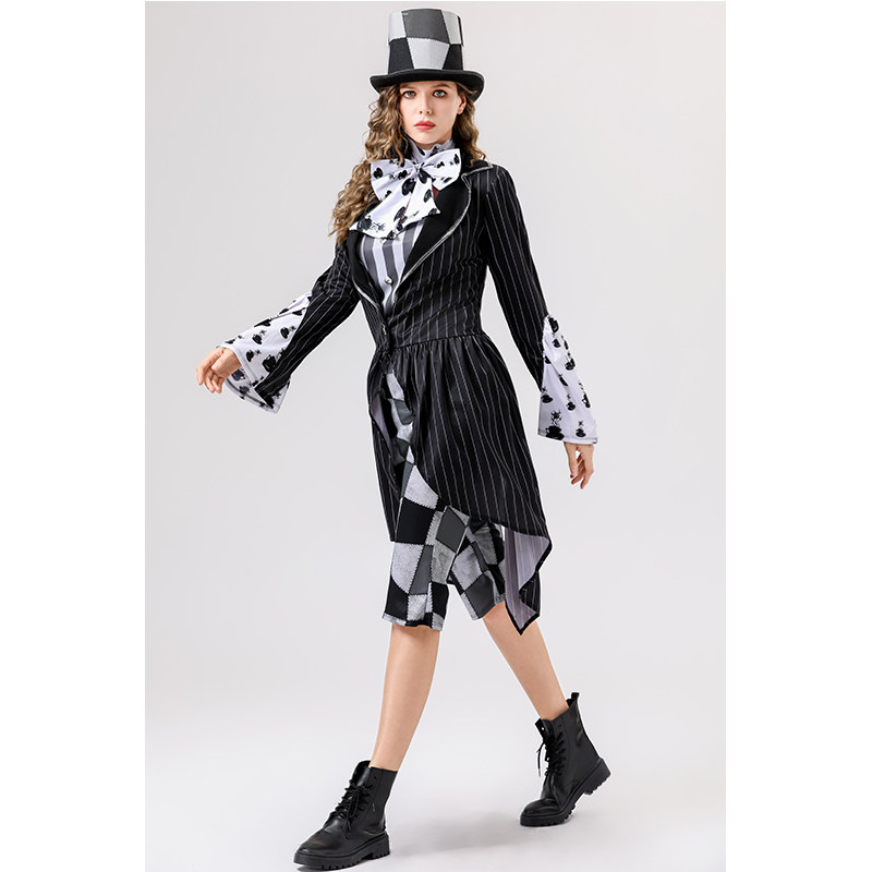 Halloween Mad Hatter Cosplay Costume, Plaid Formal Suit Stage Drama Role Play Outfit YM8813