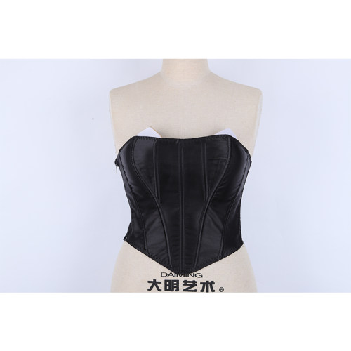 Women Tight Corset Bustier Black Side Zipper Overbust Crop Tops Summer Lace Up Backless Camisole Underwear Female Bustier Top XF992