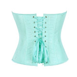 Black Green Jacquard Sexy Corset Top Overbust Lace Up Boned Bustier Front Zip Korset Gothic Women Slim Corselet CQG6636