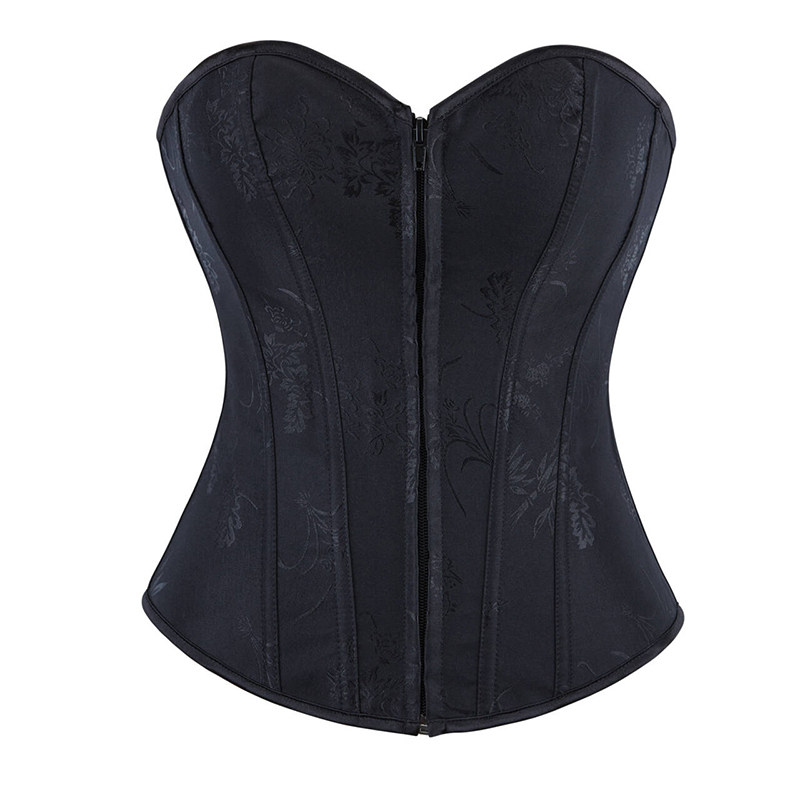 Black Green Jacquard Sexy Corset Top Overbust Lace Up Boned Bustier Front Zip Korset Gothic Women Slim Corselet CQG6636